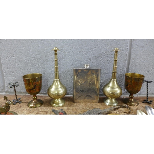 1078 - A taxidermy crocodile, Indian metalwares, etc. **PLEASE NOTE THIS LOT IS NOT ELIGIBLE FOR IN-HOUSE P... 