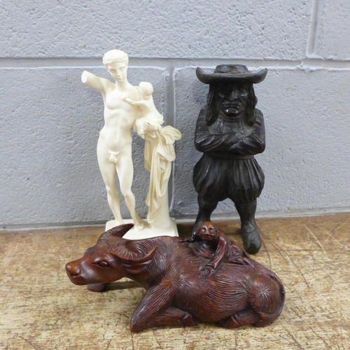 1081 - Carved wooden figures, a pair of bookends, three German figures **PLEASE NOTE THIS LOT IS NOT ELIGIB... 