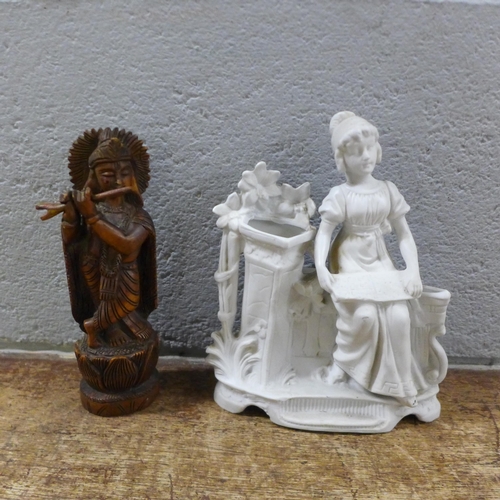 1081 - Carved wooden figures, a pair of bookends, three German figures **PLEASE NOTE THIS LOT IS NOT ELIGIB... 