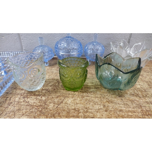 1099 - A blue glass dressing table set and other glassware **PLEASE NOTE THIS LOT IS NOT ELIGIBLE FOR IN-HO... 