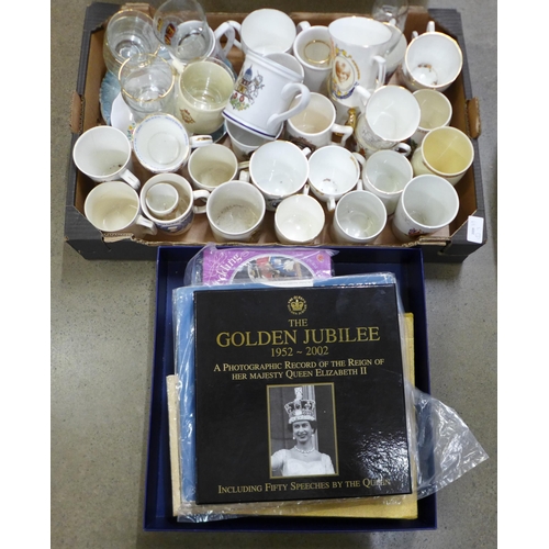 1116 - A box of Royalty related china, Queen Victoria 60 year reign plate and several books **PLEASE NOTE T... 