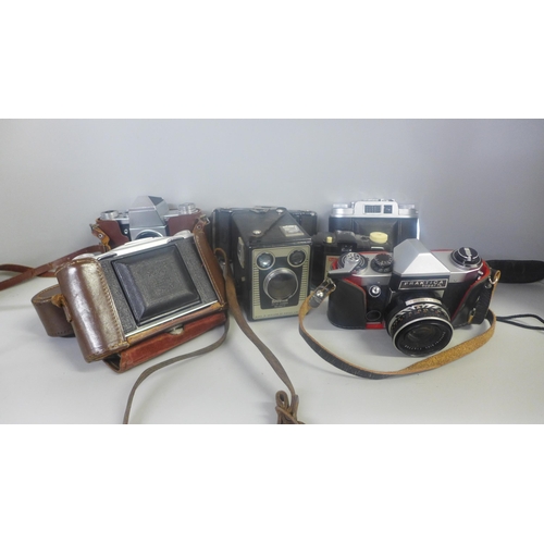 1145 - A collection of vintage cameras including Praktica Super TL, Agfa, camera bodies, cases, etc. **PLEA... 