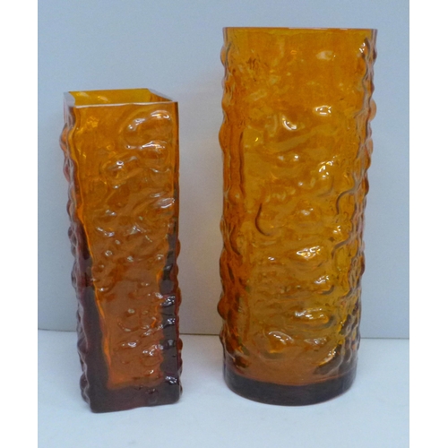 608 - Two tangerine orange glass vases, tallest 23cm