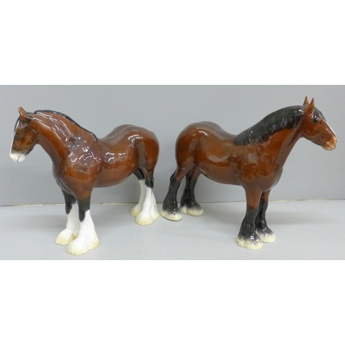 613 - Two Beswick shire horses