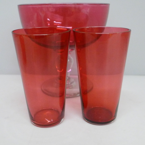 623 - Four items of cranberry glass