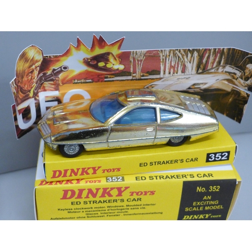 636 - Three model vehicles, Corgi Toys The Saint's Volvo P1800 and Lamborghini Miura and a Dinky Toys 352 ... 