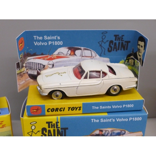 636 - Three model vehicles, Corgi Toys The Saint's Volvo P1800 and Lamborghini Miura and a Dinky Toys 352 ... 