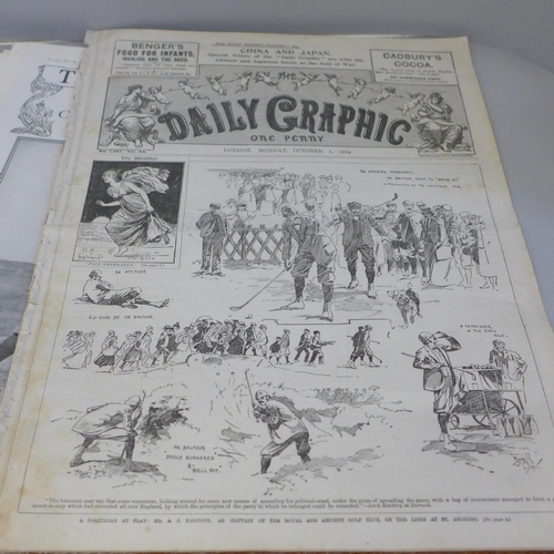 663A - Golf selection, including prints & newspapers (20); 1894 Daily Graphic, 1900s Tatler covers, Elah tr... 