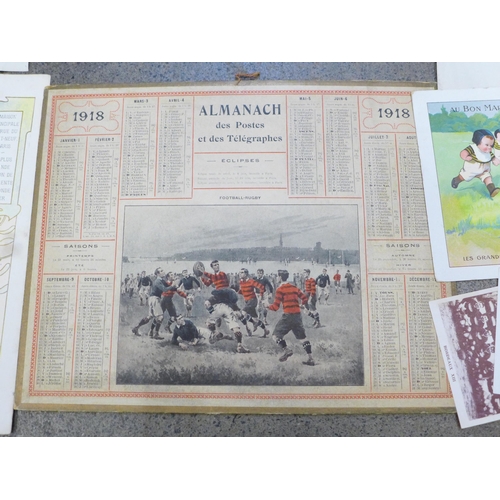 676 - Rugby, selection, including prints (6), 1894 Rosslyn Park, 1906 Racing 92; scarce trade cards (10), ... 