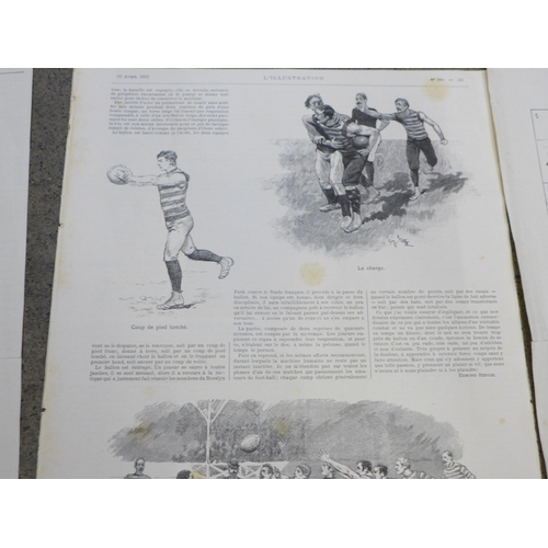 676 - Rugby, selection, including prints (6), 1894 Rosslyn Park, 1906 Racing 92; scarce trade cards (10), ... 