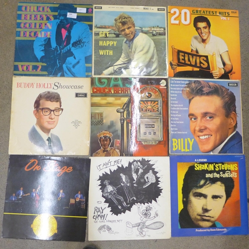689 - Eighteeen LP records, mainly rock 'n roll and doo wop, Chuck Berry, Elvis, Billy Fury, etc.