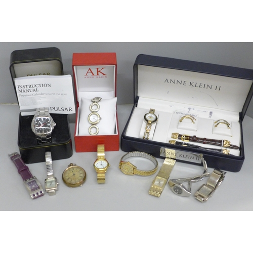 699 - An Anne Klein watch set with interchangeable bezel and straps, one other Anne Klein watch and other ... 