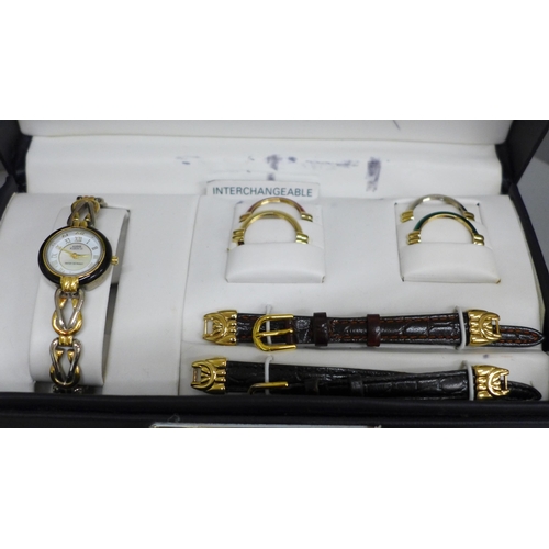 699 - An Anne Klein watch set with interchangeable bezel and straps, one other Anne Klein watch and other ... 