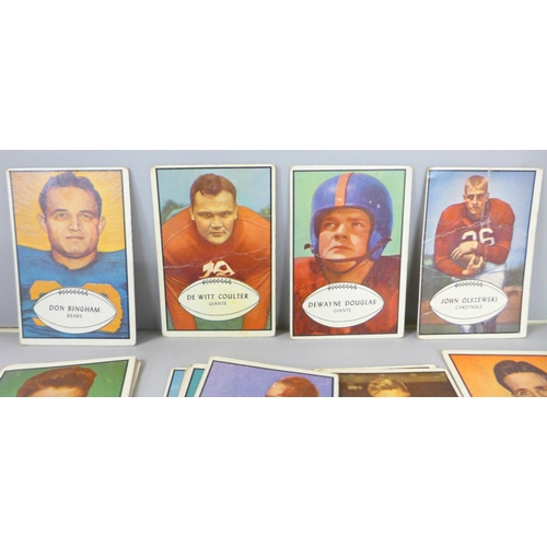 701 - A collection of 50 Bowman 1953 American Football and Baseball cards, including Tom Dublinski, Hugh T... 