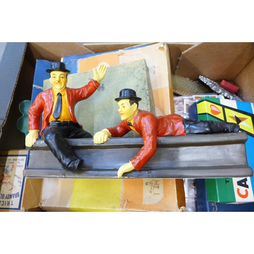 729 - A Laurel & Hardy figure, Totopoly game, child's tea  set, cigarette cards, etc.