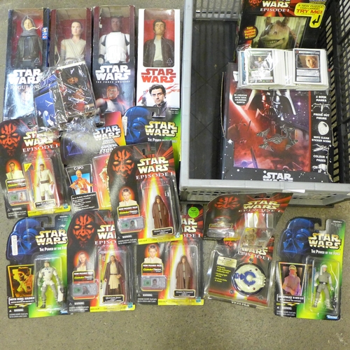 730 - Eleven Star Wars figures including Episode 1 figures and Star Wars magazines
