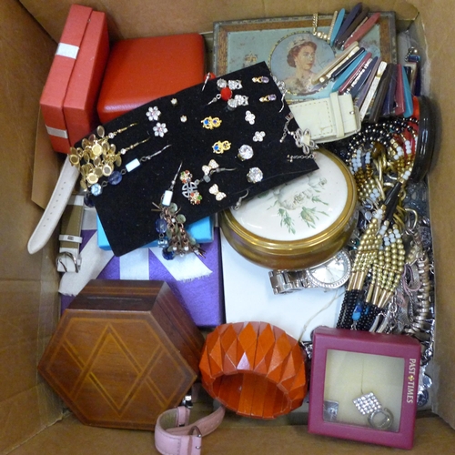 734 - Costume jewellery, earrings, watches, etc.