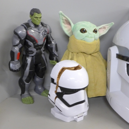 745 - Star Wars and Marvel items including a Stormtrooper helmet and Hulk figure