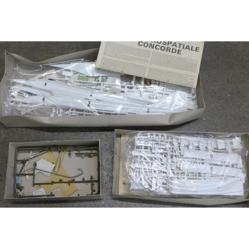 763 - Airfix and Revell model kits, Airfix Concorde 06175-1 series 6, Short Skyvan 04018-3 and Revell Spit... 