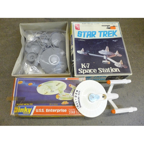 767 - A Dinky Toys 358 USS Enterprise and an AMT Star Trek K-7 space station model kit