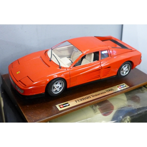 785 - Four Burago 1/18 scale model vehicles including Ferrari Testarossa 1984 and Alfa Romeo 2300 Spider