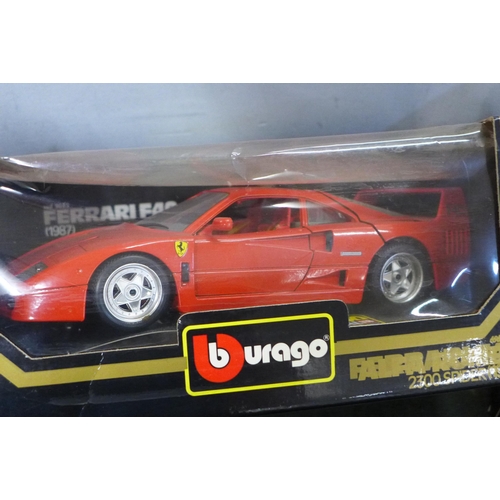 785 - Four Burago 1/18 scale model vehicles including Ferrari Testarossa 1984 and Alfa Romeo 2300 Spider