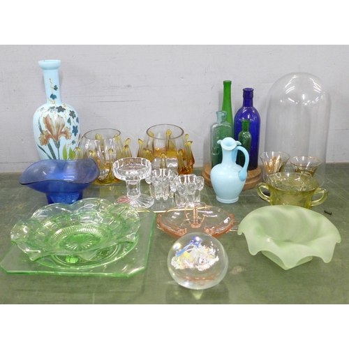 788 - Glassware including mid century - a pair of Murano lightshades, a pair of French candle sticks, a Ro... 