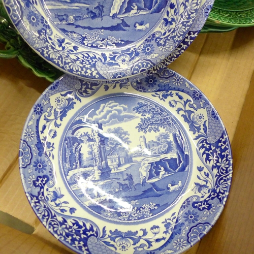 789 - Copeland Spodes Italian blue and white china, fifteen pieces and seven pieces of cabbage ware **PLEA... 