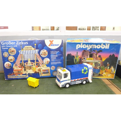 791 - A German XToys Grober Zirkus, a Playmobil set 3802 and Playmobil refuse lorry