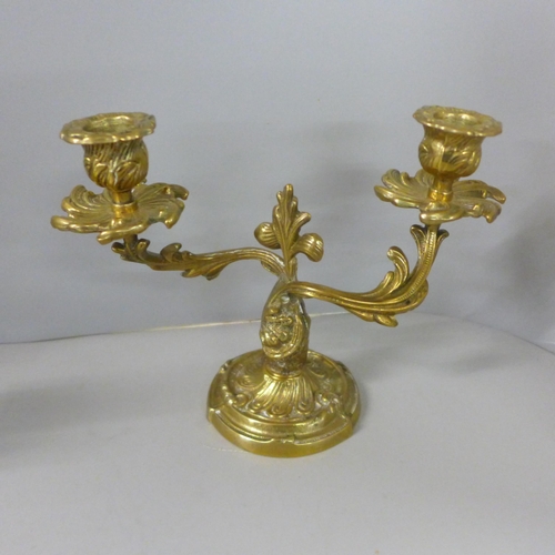 796 - A pair of gilt bronze two branch candlesticks, 17.5cm