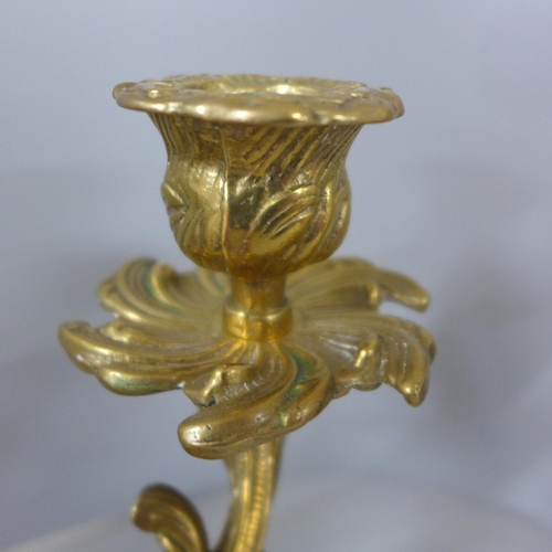 796 - A pair of gilt bronze two branch candlesticks, 17.5cm