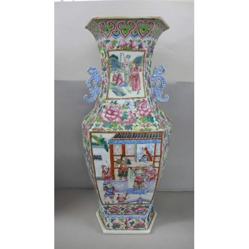 817 - A 19th Century Canton famille rose vase, crack to one panel, 59cm