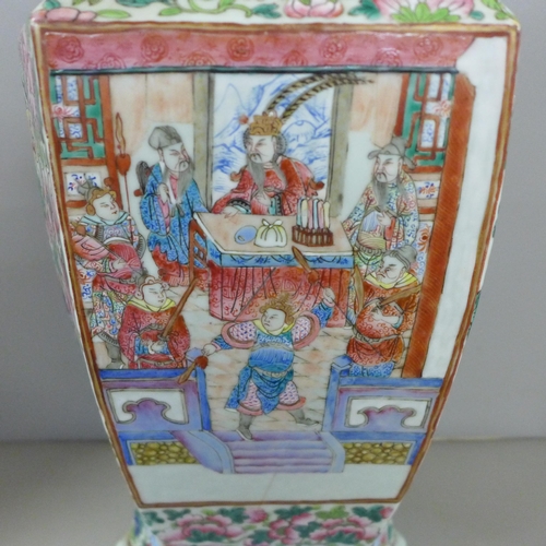 817 - A 19th Century Canton famille rose vase, crack to one panel, 59cm