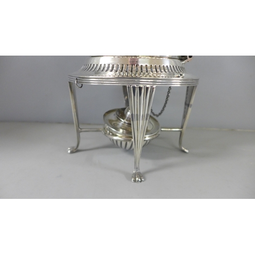 818 - A Mappin & Webb silver plated spirit kettle and stand with a silver burner