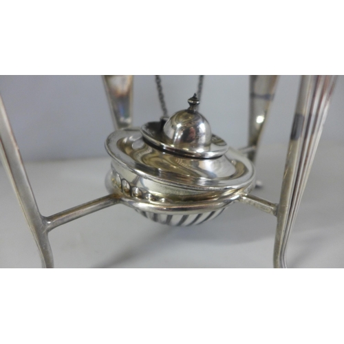 818 - A Mappin & Webb silver plated spirit kettle and stand with a silver burner