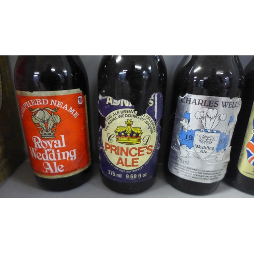 825 - A box of various commemorative bottles of ale, including Royal Wedding 1981, Silver Jubilee, etc.