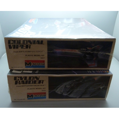 828 - Two Monogram Battlestar Galactica model kits, Colonial Viper and Cylon Raider, boxed and sealed