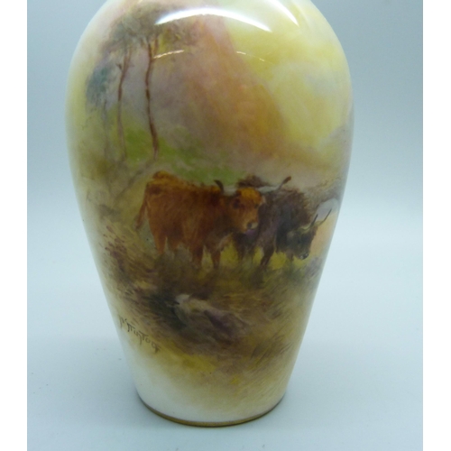 834 - A Royal Worcester Highland Cattle vase by H. Stinton, G461, 10.5cm