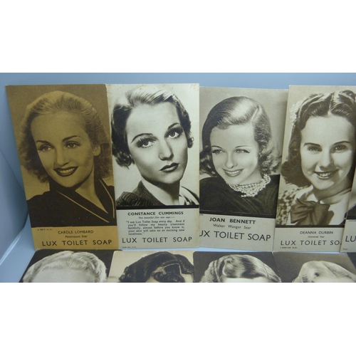 835 - Cinema trade cards, Lux Soap movie stars, 1930s, postcard size, 30