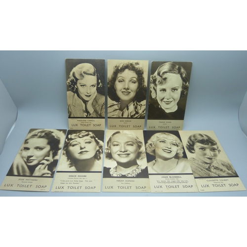 835 - Cinema trade cards, Lux Soap movie stars, 1930s, postcard size, 30