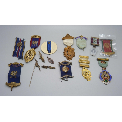 842 - A collection of lodge medals including one silver