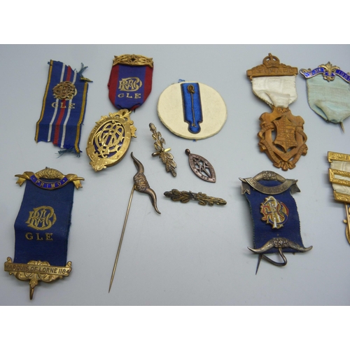 842 - A collection of lodge medals including one silver