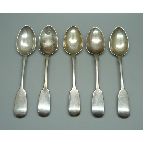 849 - A set of five Victorian silver teaspoons, 91g