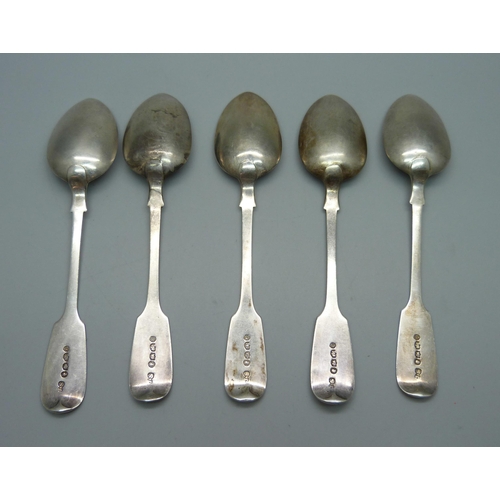 849 - A set of five Victorian silver teaspoons, 91g