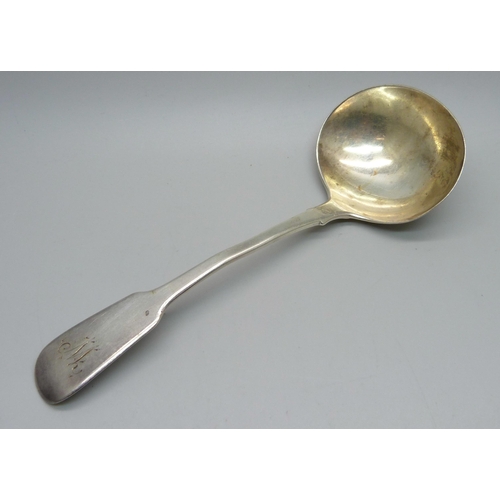 859 - A George IV silver ladle, London 1827, 60.7g, 17.5cm