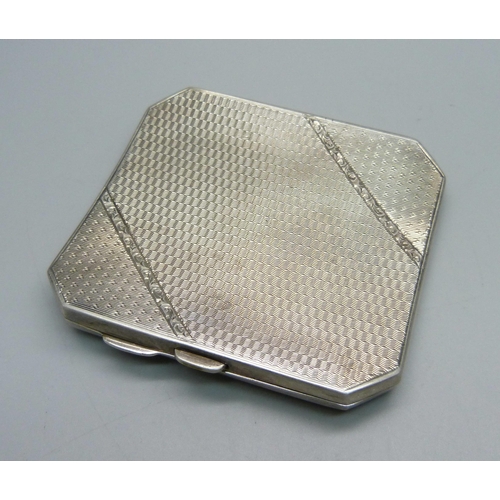 861 - An Art Deco silver cigarette case, Birmingham 1928, Joseph Gloster Ltd., 103.2g, 77mm x 82mm