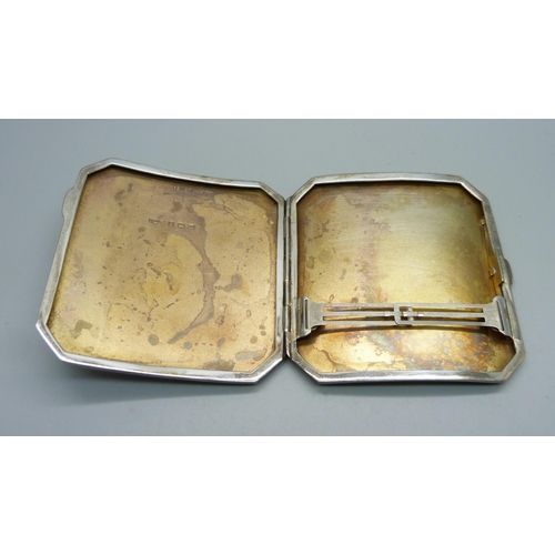 861 - An Art Deco silver cigarette case, Birmingham 1928, Joseph Gloster Ltd., 103.2g, 77mm x 82mm