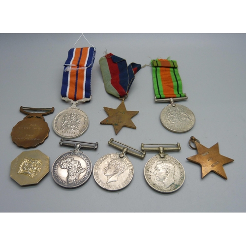 893 - An Africa Service Medal and two other medals to 59331 J.G. Geyser, two to 107884 H.R. Hughes and thr... 