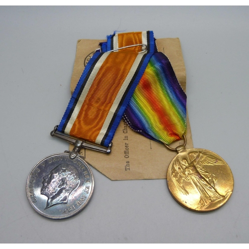 898 - A pair of First World War medals with original record office slip dated 25/2/22, awarded to G.S.-146... 