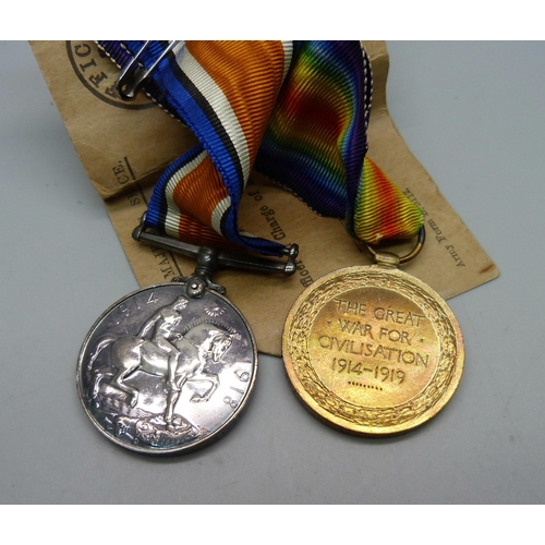 898 - A pair of First World War medals with original record office slip dated 25/2/22, awarded to G.S.-146... 